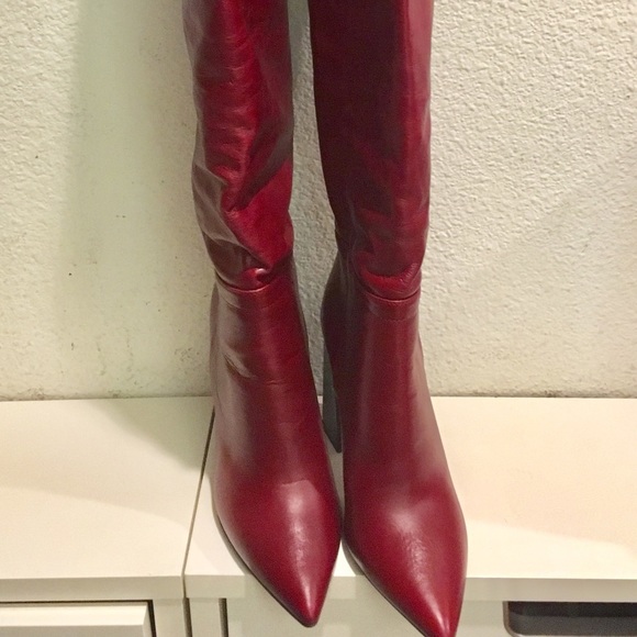 Zara maroon leather high heel boots - size 5 - Picture 7 of 8